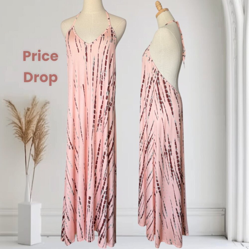 Super Sexy Boho Flowing Fly Away Hater Tie Backless Hi Lo Tie Dye Maxi Dress